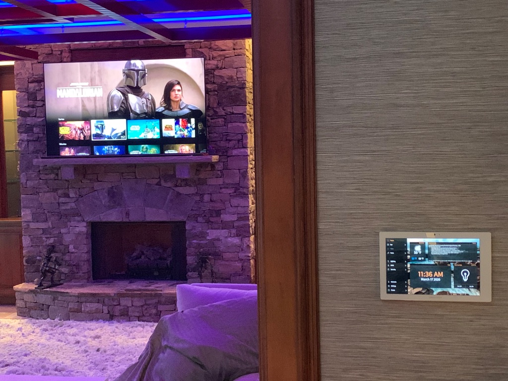Crestron touchscreen control panel in luxury home by DLSAV